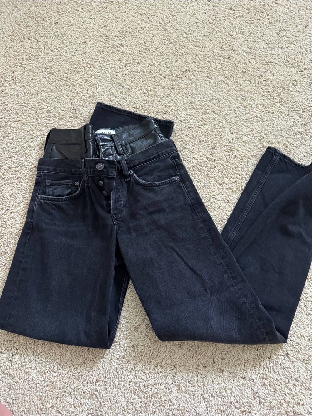 Agolde double waist black jeans